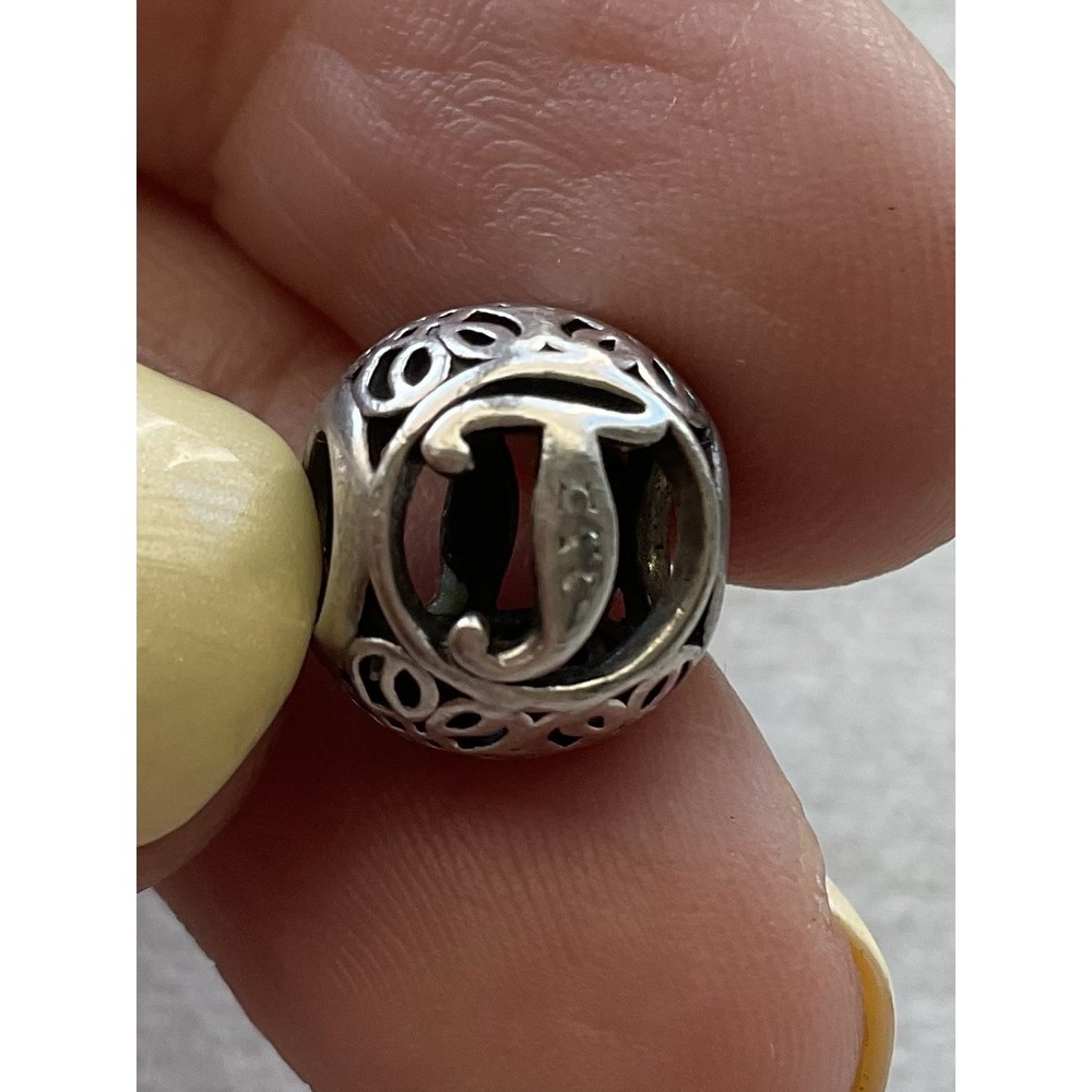 Pandora retired sterling silver vintage initial letter T charm ALE 925 Openwork